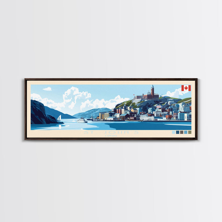 St. John's, Canada Travel Poster Panoramic Canvas Print, St. John's, Canada Painting, Canada Art, St. John's Travel Art, Guest Room Painting