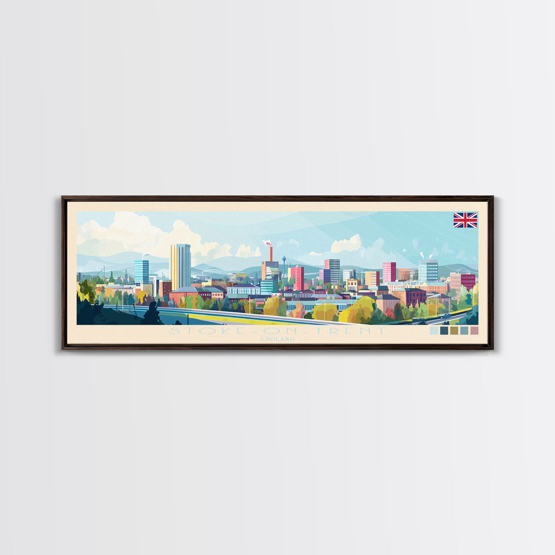 Stoke-on-Trent, England Panoramic Travel Poster Canvas Print, Stoke-on-Trent, England Painting, England Art, Stoke-on-Trent Travel Art, Guest Room Painting