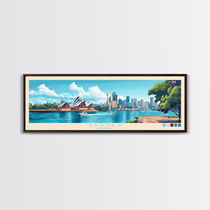 Sydney, Australia Travel Poster Panoramic Canvas Print, Sydney, Australia Painting, Australia Art, Sydney Travel Art, Guest Room Painting