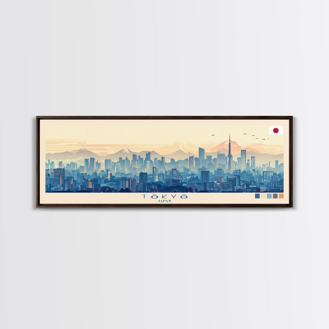 Tōkyō, Japan Panoramic Travel Poster Canvas Print, Tōkyō, Japan Painting, Japan Art, Tōkyō Travel Art, Living Room Painting