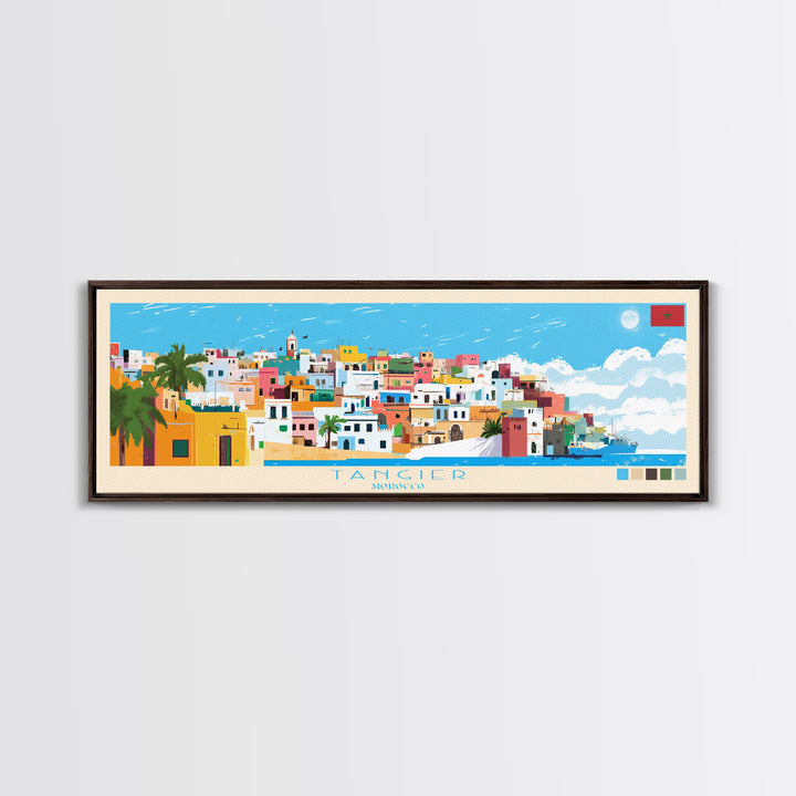 Tangier, Morocco Panoramic Travel Poster Canvas Print, Tangier, Morocco Painting, Morocco Art, Tangier Panoramic Travel Art, Travel Painting