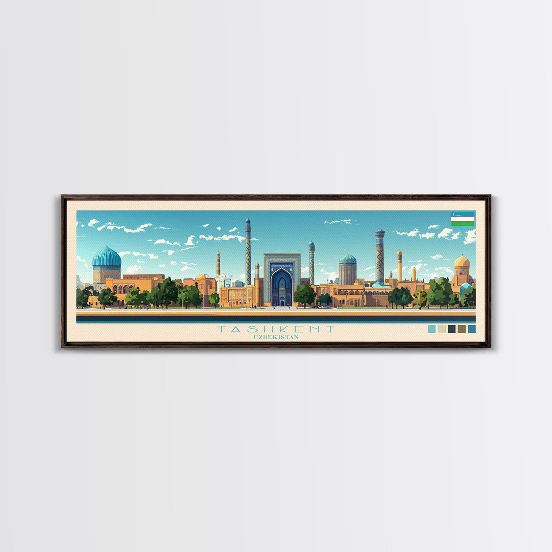 Tashkent, Uzbekistan Travel Poster Panoramic Canvas Print, Tashkent, Uzbekistan Painting, Uzbekistan Art, Tashkent Travel Art, Guest Room Painting