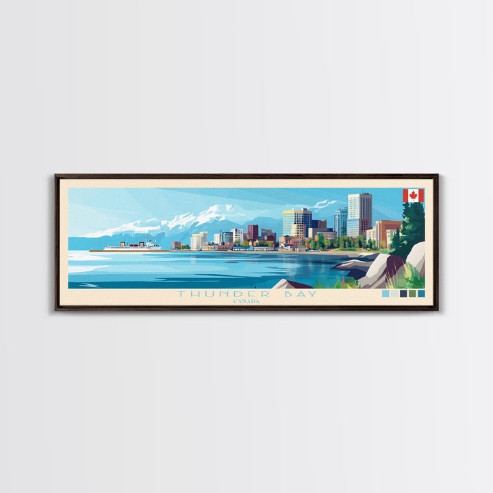 Thunder Bay, Canada Panoramic Travel Poster Canvas Print, Thunder Bay, Canada Painting, Canada Art, Thunder Bay Travel Art, Guest Room Painting