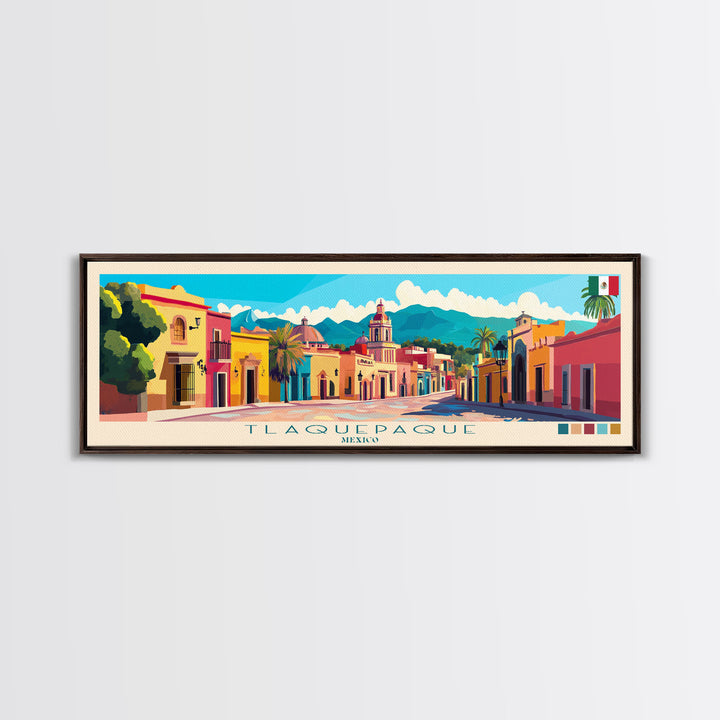 Tlaquepaque, Mexico Panoramic Travel Poster Canvas Print, Tlaquepaque, Mexico Painting, Mexico Art, Tlaquepaque Panoramic Travel Art, Travel Painting