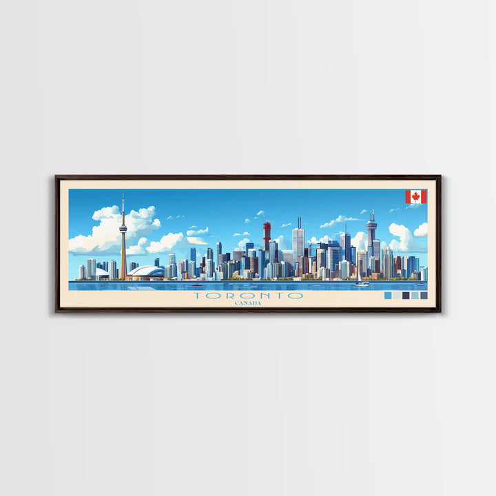 Toronto, Canada Panoramic Travel Poster Canvas Print, Toronto, Canada Painting, Canada Art, Toronto Travel Art, Living Room Painting