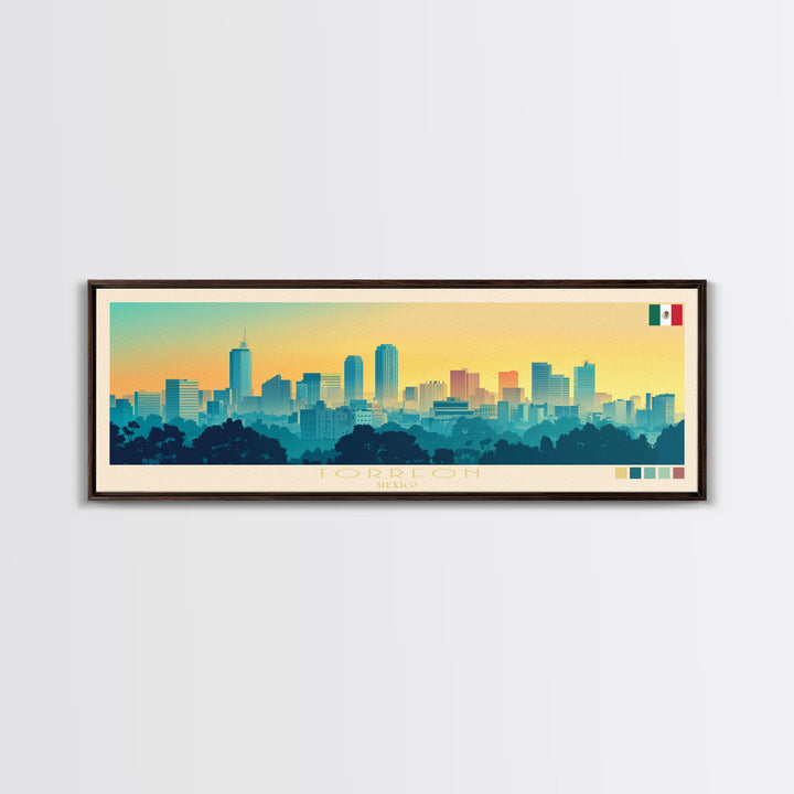 Torreon, Mexico Travel Poster Panoramic Canvas Print, Torreon, Mexico Painting, Mexico Art, Torreon Travel Art, Guest Room Painting