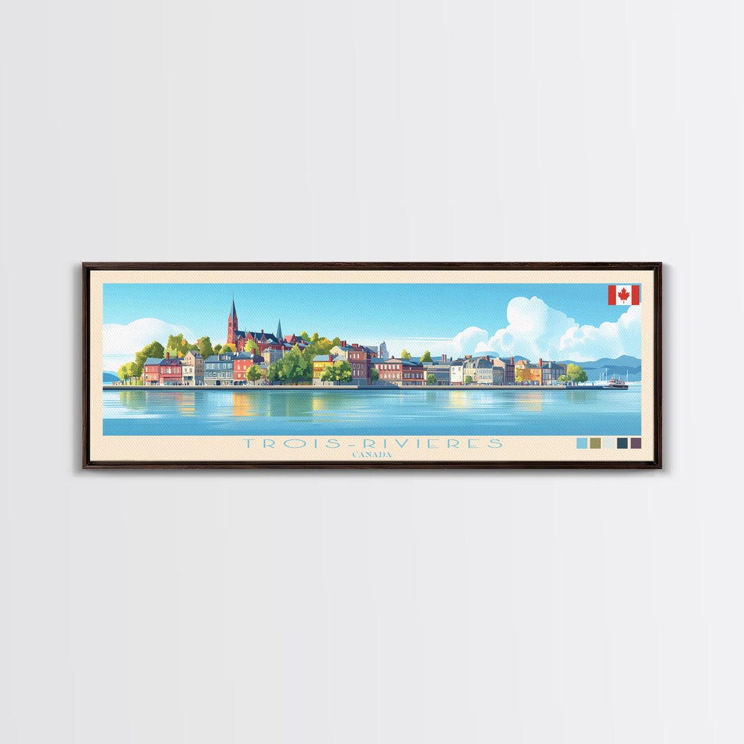 Trois-Rivieres, Canada Panoramic Travel Poster Canvas Print, Trois-Rivieres, Canada Painting, Canada Art, Trois-Rivieres Panoramic Travel Art, Travel Painting