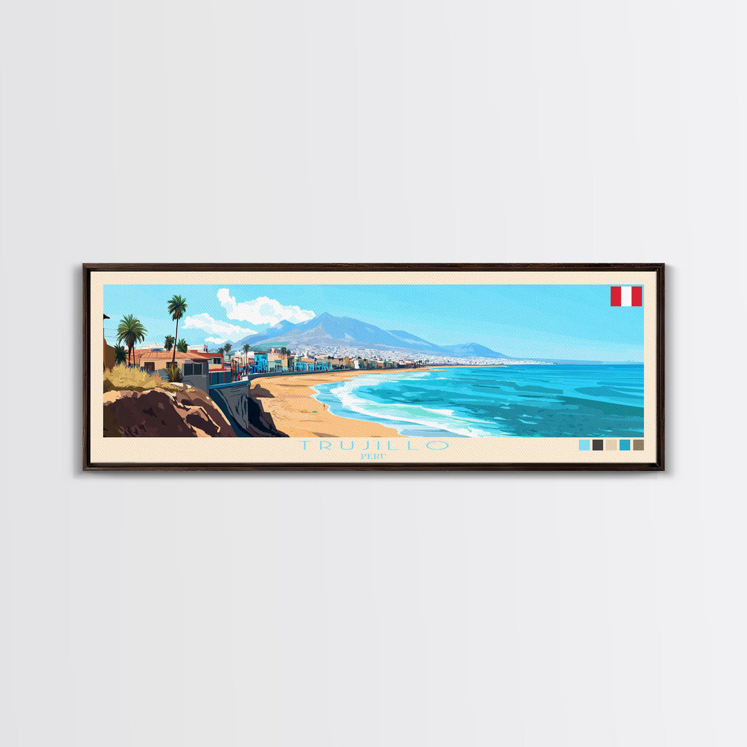 Trujillo, Peru Panoramic Travel Poster Canvas Print, Trujillo, Peru Painting, Peru Art, Trujillo Travel Art, Guest Room Painting