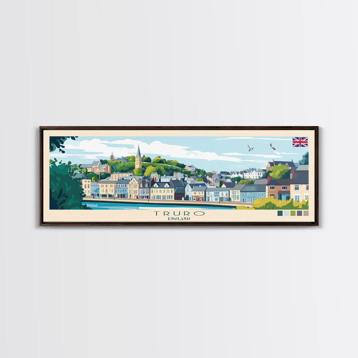 Truro, England Panoramic Travel Poster Canvas Print, Truro, England Painting, England Art, Truro Travel Art, Living Room Painting