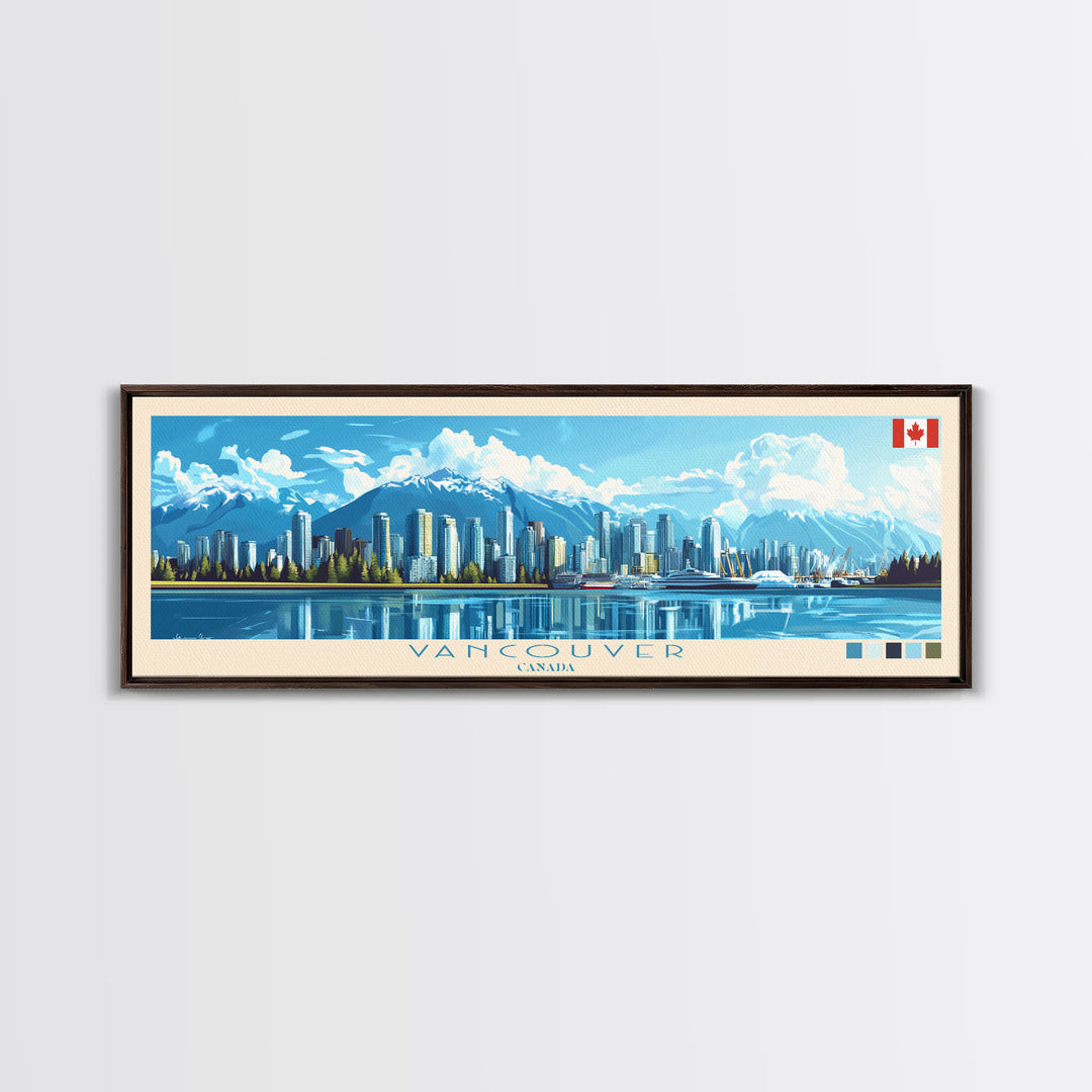 Vancouver, Canada Panoramic Travel Poster Canvas Print, Vancouver, Canada Painting, Canada Art, Vancouver Travel Art, Guest Room Painting