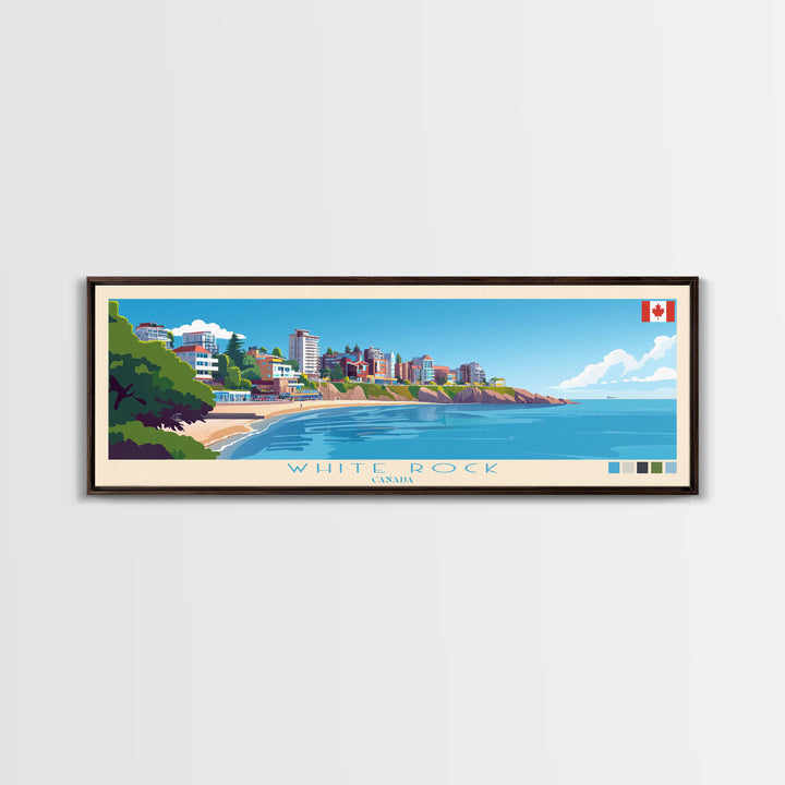 White Rock, Canada Travel Poster Panoramic Canvas Print, White Rock, Canada Painting, Canada Art, White Rock Travel Art, Guest Room Painting