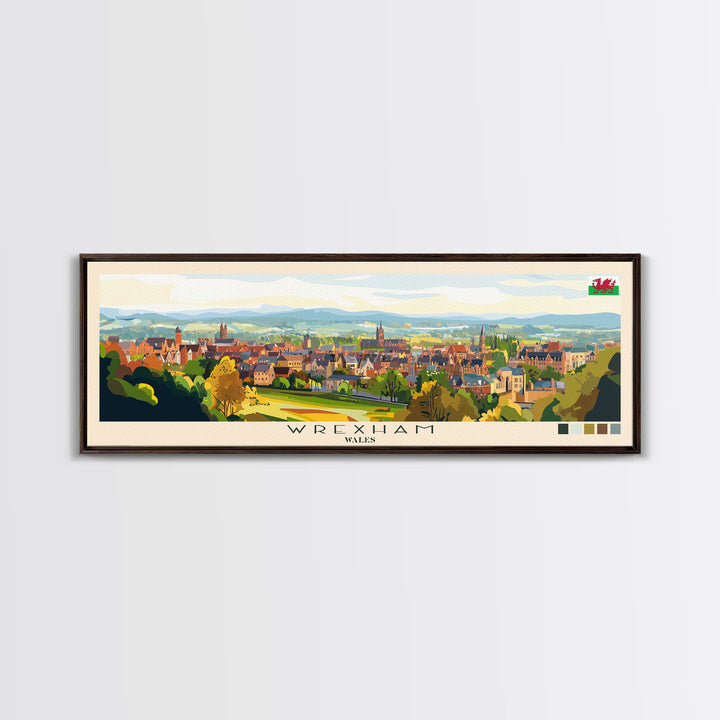 Wrexham, Wales Panoramic Travel Poster Canvas Print, Wrexham, Wales Painting, Wales Art, Wrexham Travel Art, Living Room Painting