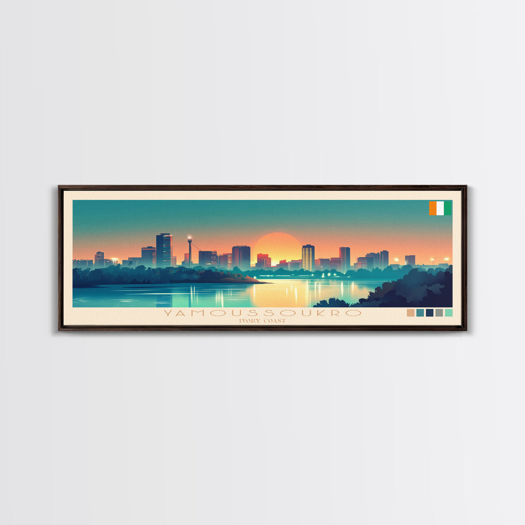 Yamoussoukro, Ivory Coast Travel Poster Panoramic Canvas Print, Yamoussoukro, Ivory Coast Painting, Ivory Coast Art, Yamoussoukro Travel Art, Guest Room Painting