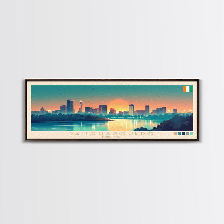 Yamoussoukro, Ivory Coast Travel Poster Panoramic Canvas Print, Yamoussoukro, Ivory Coast Painting, Ivory Coast Art, Yamoussoukro Travel Art, Guest Room Painting