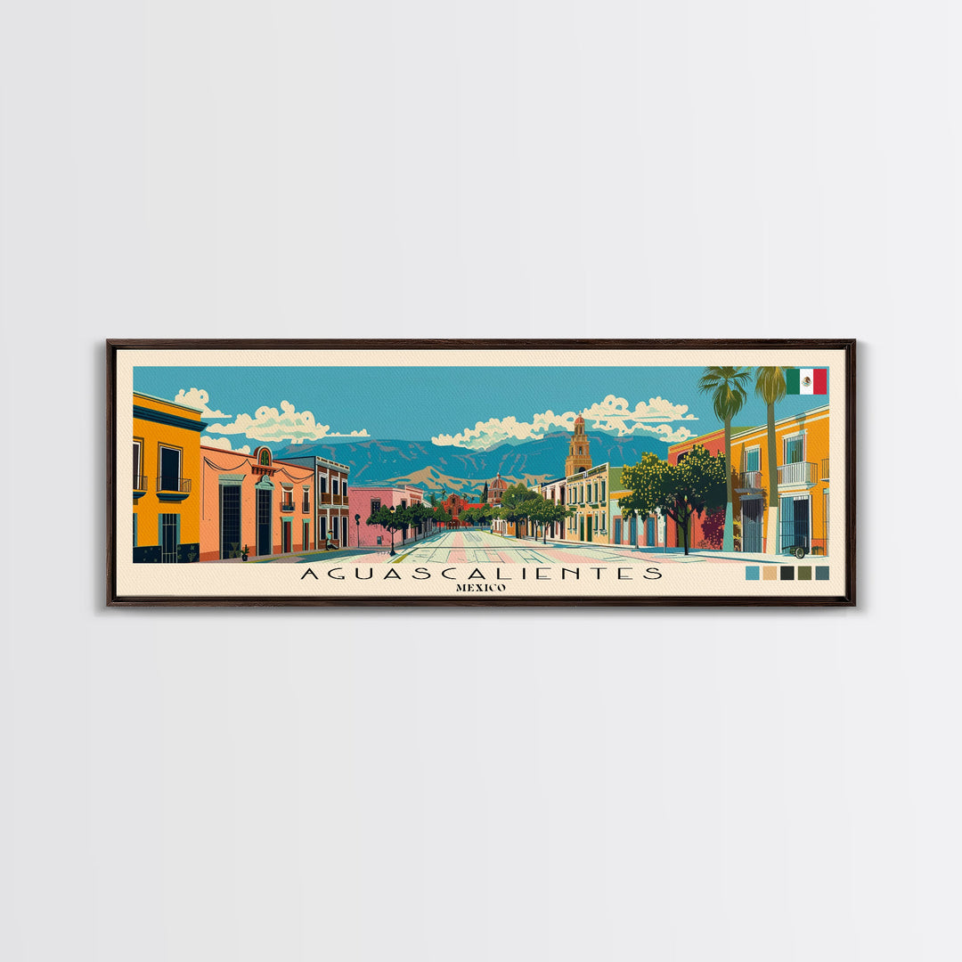 Aguascalientes, Mexico Panoramic Canvas Print, Aguascalientes, Mexico Painting, Mexico Art, Aguascalientes Travel Poster, Travel Art, Guest Room Painting