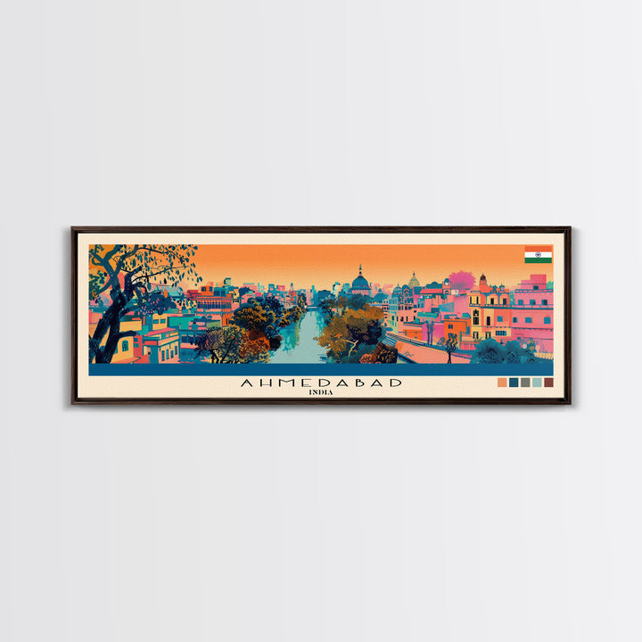 Ahmedabad, India Panoramic Canvas Print, Ahmedabad, India Painting, India Art, Ahmedabad Travel Poster, Travel Art, Vacation Gift