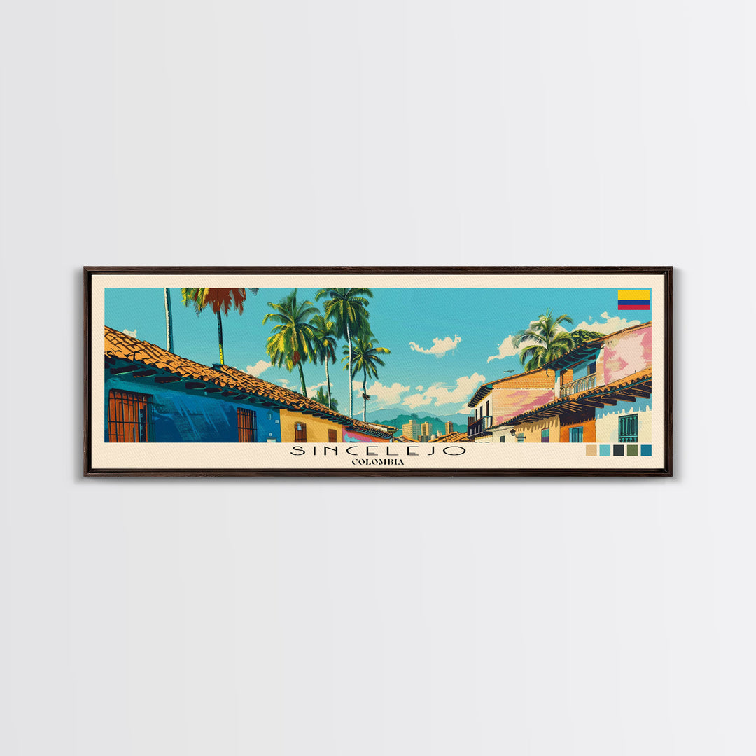 Sincelejo, Colombia Panoramic Canvas Print, Sincelejo, Colombia Painting, Colombia Art, Sincelejo Travel Poster, Travel Art, Living Room Painting