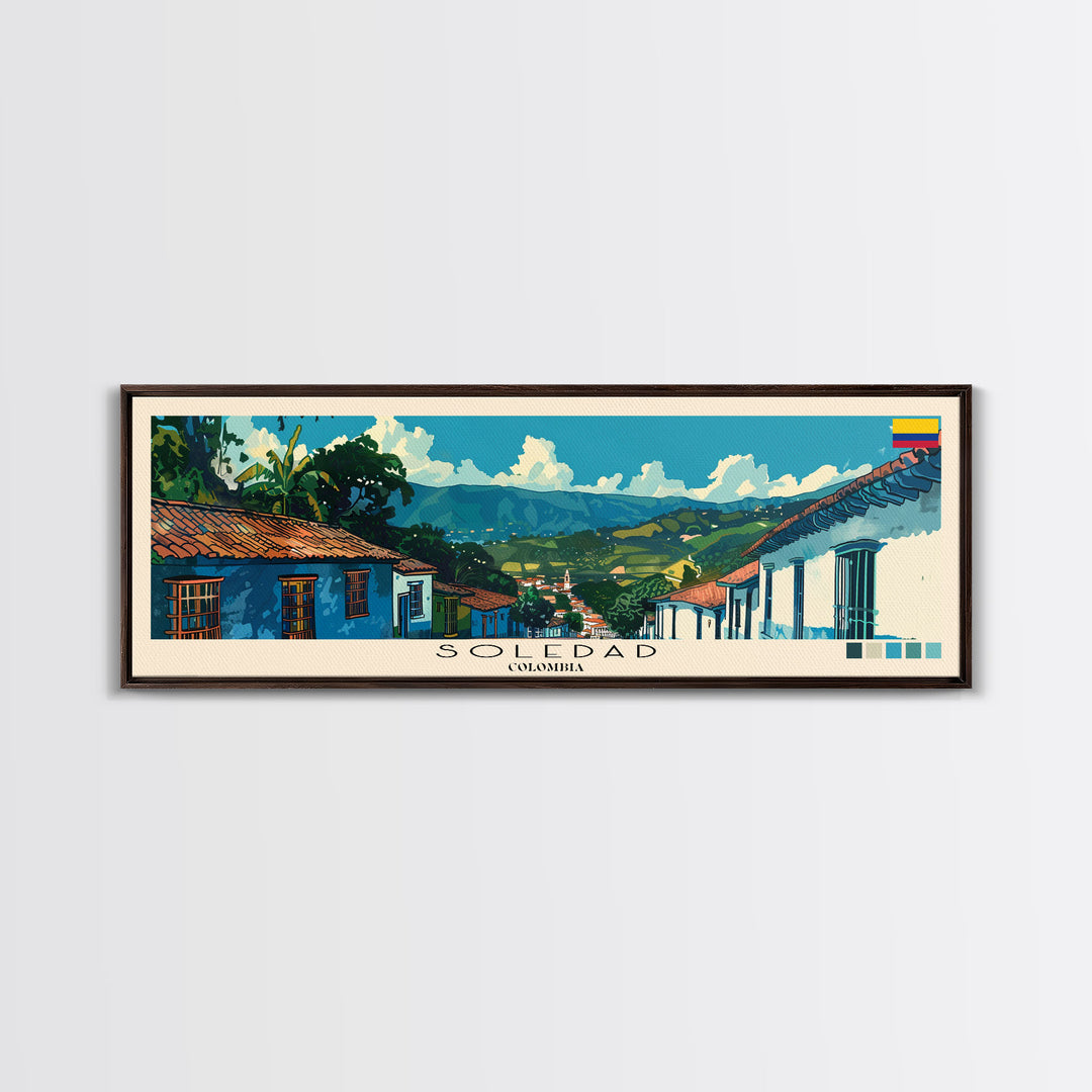 Soledad, Colombia Panoramic Canvas Print, Soledad, Colombia Painting, Colombia Art, Soledad Travel Poster, Travel Art, Guest Room Painting