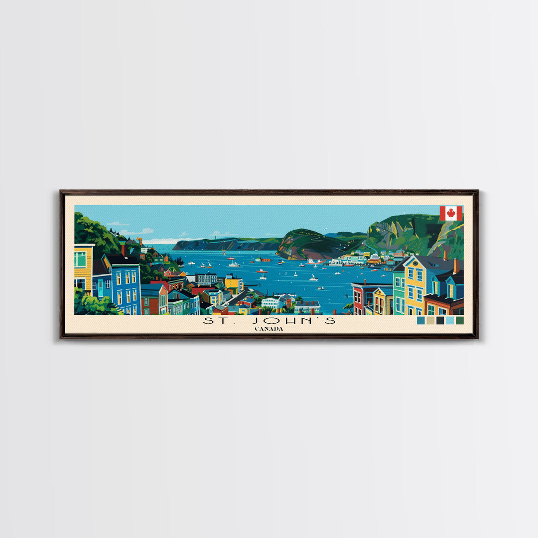 St. John's, Canada Panoramic Canvas Print, St. John's, Canada Painting, Canada Art, St. John's Travel Poster, Travel Art, Guest Room Painting