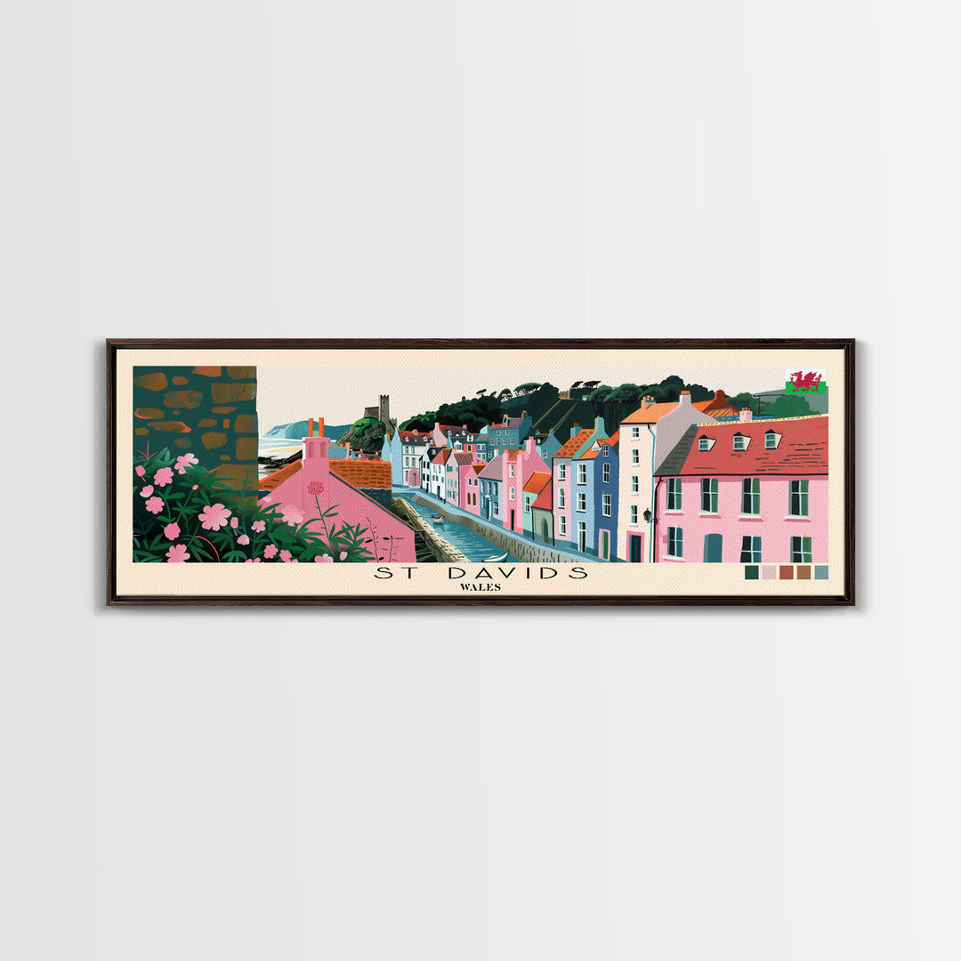 St Davids, Wales Panoramic Canvas Print, St Davids, Wales Painting, Wales Art, St Davids Travel Poster, Travel Art, Living Room Painting