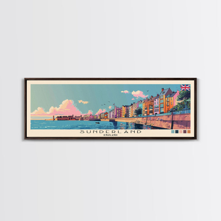 Sunderland, England Panoramic Canvas Print, Sunderland, England Painting, England Art, Sunderland Travel Poster, Travel Art, Housewarming Gift