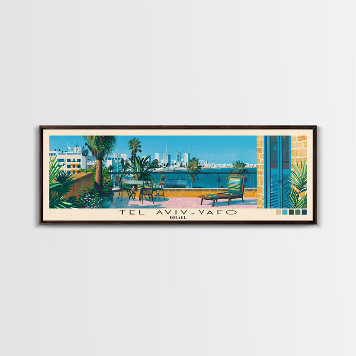 Tel Aviv-Yafo, Israel Panoramic Canvas Print, Tel Aviv-Yafo, Israel Painting, Israel Art, Tel Aviv-Yafo Travel Poster, Travel Art, Living Room Painting