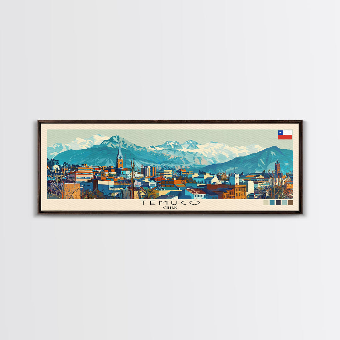 Temuco, Chile Panoramic Canvas Print, Temuco, Chile Painting, Chile Art, Temuco Travel Poster, Travel Art, Guest Room Painting