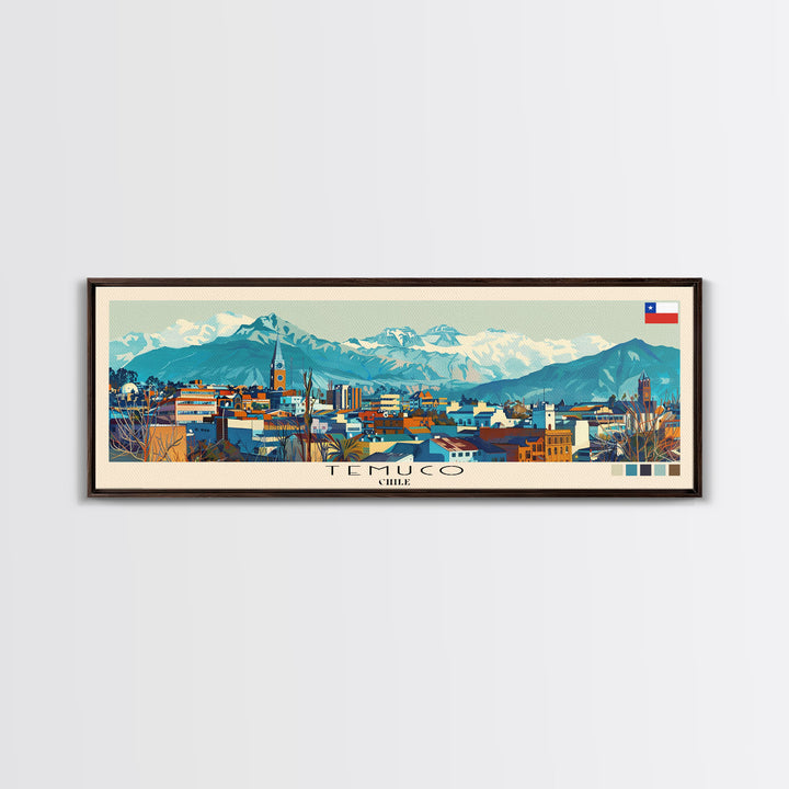 Temuco, Chile Panoramic Canvas Print, Temuco, Chile Painting, Chile Art, Temuco Travel Poster, Travel Art, Guest Room Painting