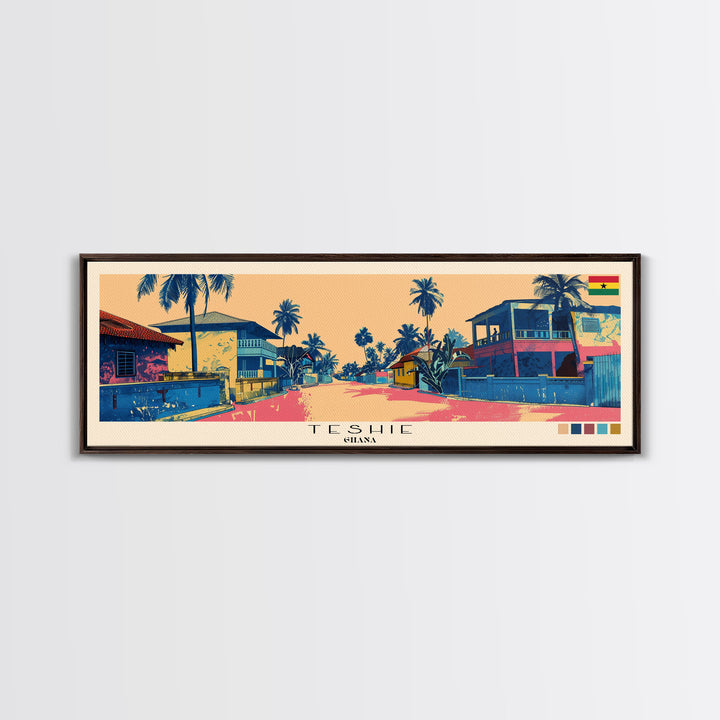 Teshie, Ghana Panoramic Canvas Print, Teshie, Ghana Painting, Ghana Art, Teshie Travel Poster, Travel Art, Living Room Painting