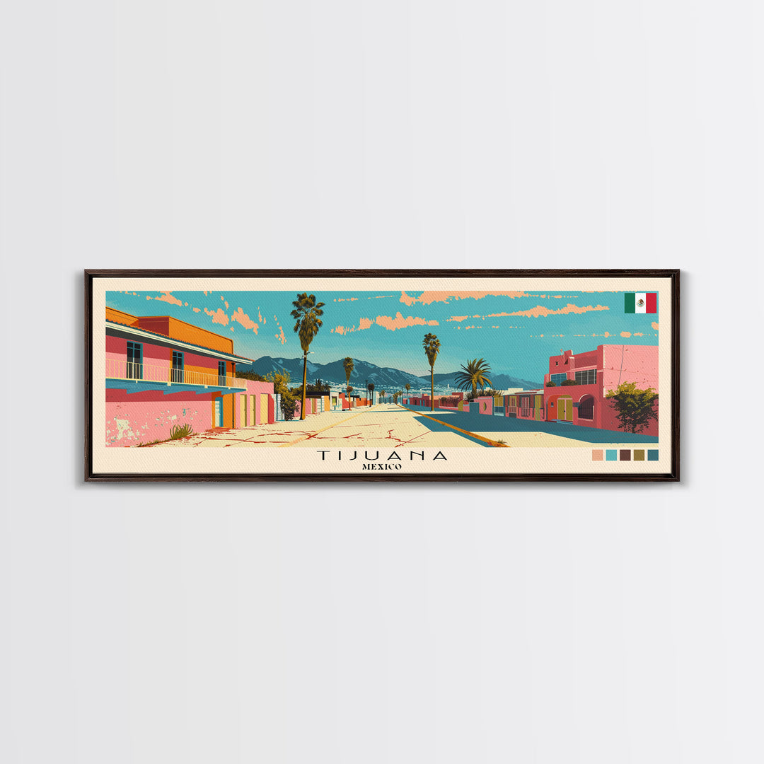 Tijuana, Mexico Panoramic Canvas Print, Tijuana, Mexico Painting, Mexico Art, Tijuana Travel Poster, Travel Art, Housewarming Gift