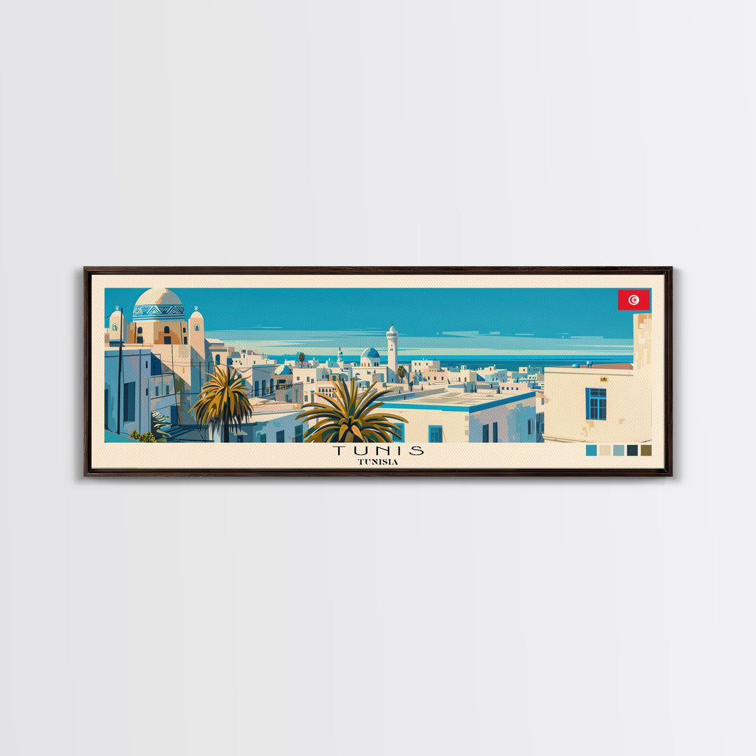 Tunis, Tunisia Panoramic Canvas Print, Tunis, Tunisia Painting, Tunisia Art, Tunis Travel Poster, Travel Art, Guest Room Painting