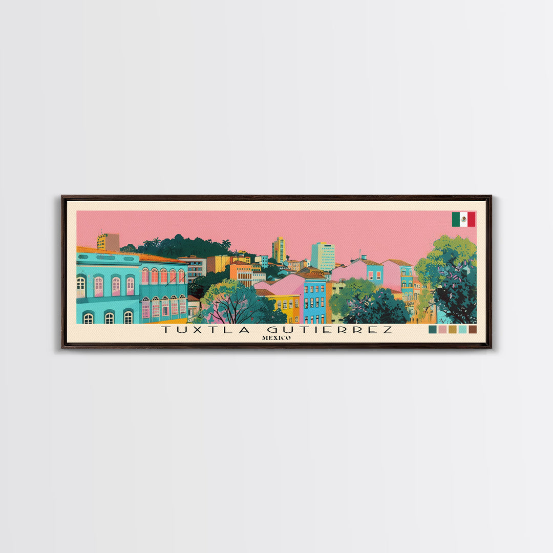 Tuxtla Gutierrez, Mexico Panoramic Canvas Print, Tuxtla Gutierrez, Mexico Painting, Mexico Art, Tuxtla Gutierrez Travel Poster, Travel Art, Living Room Painting