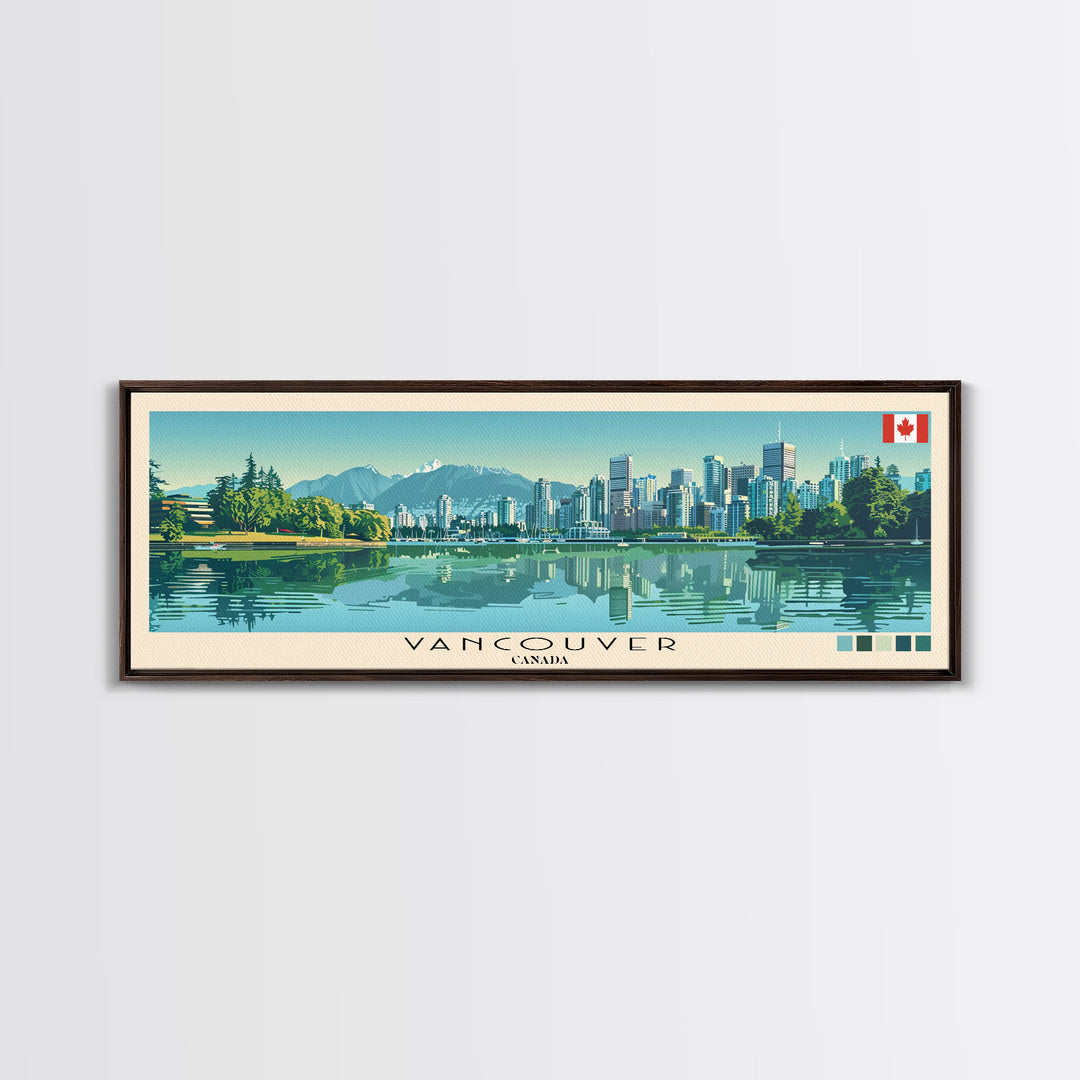 Vancouver, Canada Panoramic Canvas Print, Vancouver, Canada Painting, Canada Art, Vancouver Travel Poster, Travel Art, Housewarming Gift