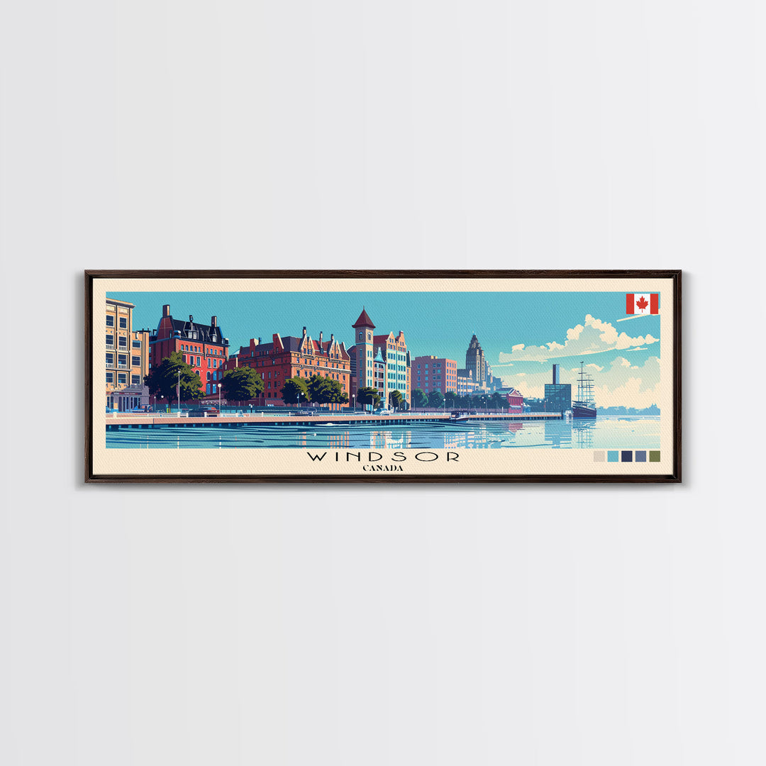 Windsor, Canada Panoramic Canvas Print, Windsor, Canada Painting, Canada Art, Windsor Travel Poster, Travel Art, Guest Room Painting