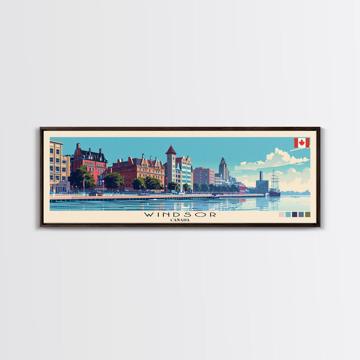 Windsor, Canada Panoramic Canvas Print, Windsor, Canada Painting, Canada Art, Windsor Travel Poster, Travel Art, Guest Room Painting