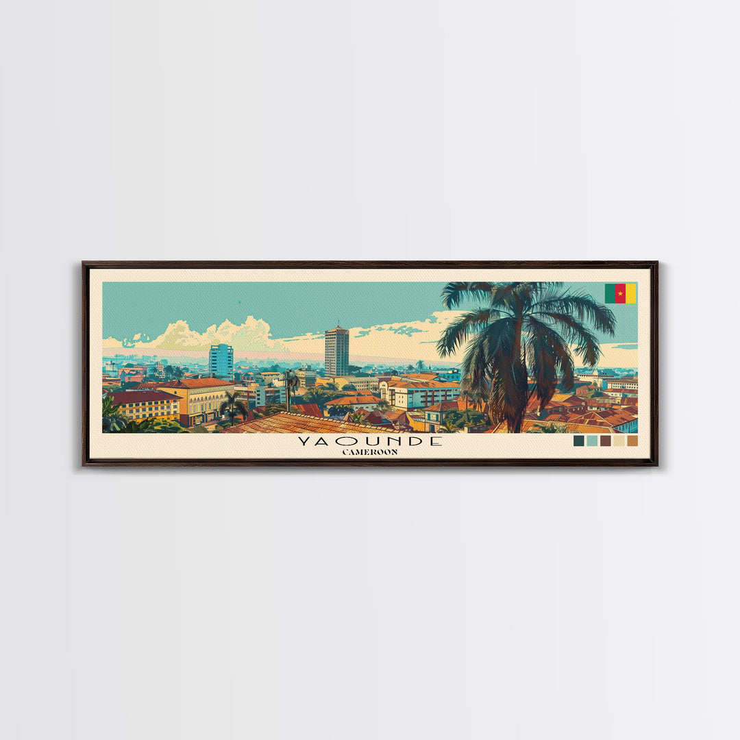 Yaounde, Cameroon Panoramic Canvas Print, Yaounde, Cameroon Painting, Cameroon Art, Yaounde Travel Poster, Travel Art, Guest Room Painting