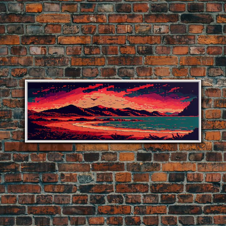 Pixel Art, Framed Canvas Print, Beautiful Red Landscape Art, Pixel Art Print, Art Landscape, Landscape Artist, Landscapes Art