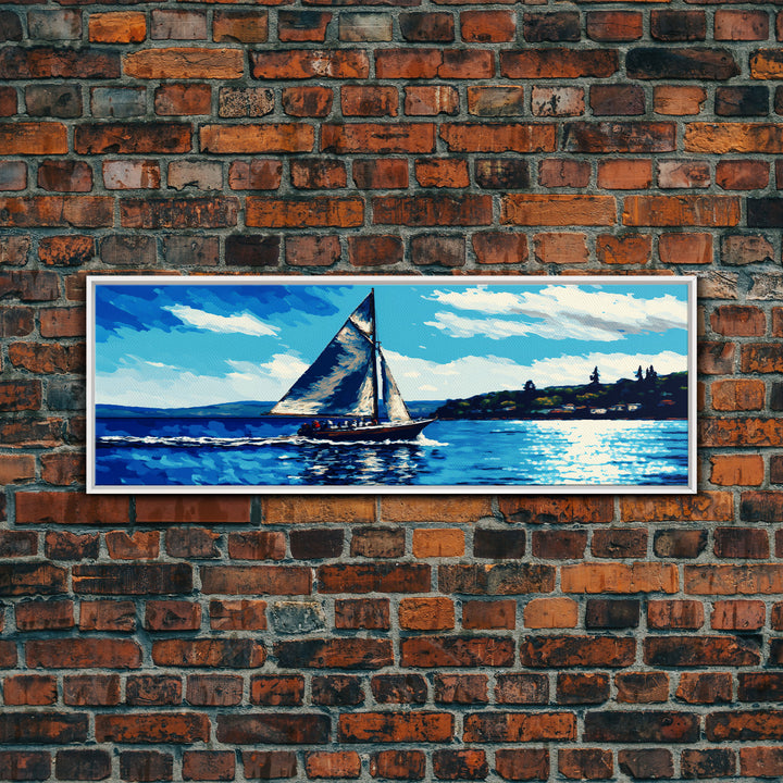 Come Sail Away - Panoramic Sail Boat Art - Framed Canvas Print - Oil Painting Reprint - Framed Art - Sailing On The Open Ocean