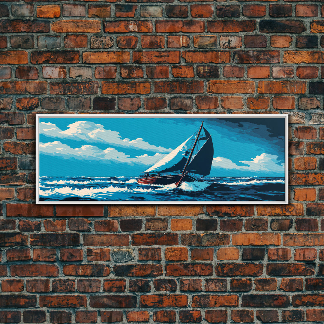 Come Sail Away - Panoramic Sail Boat Art - Framed Canvas Print - Oil Painting Reprint - Framed Art - Sailing On The Ocean Blue