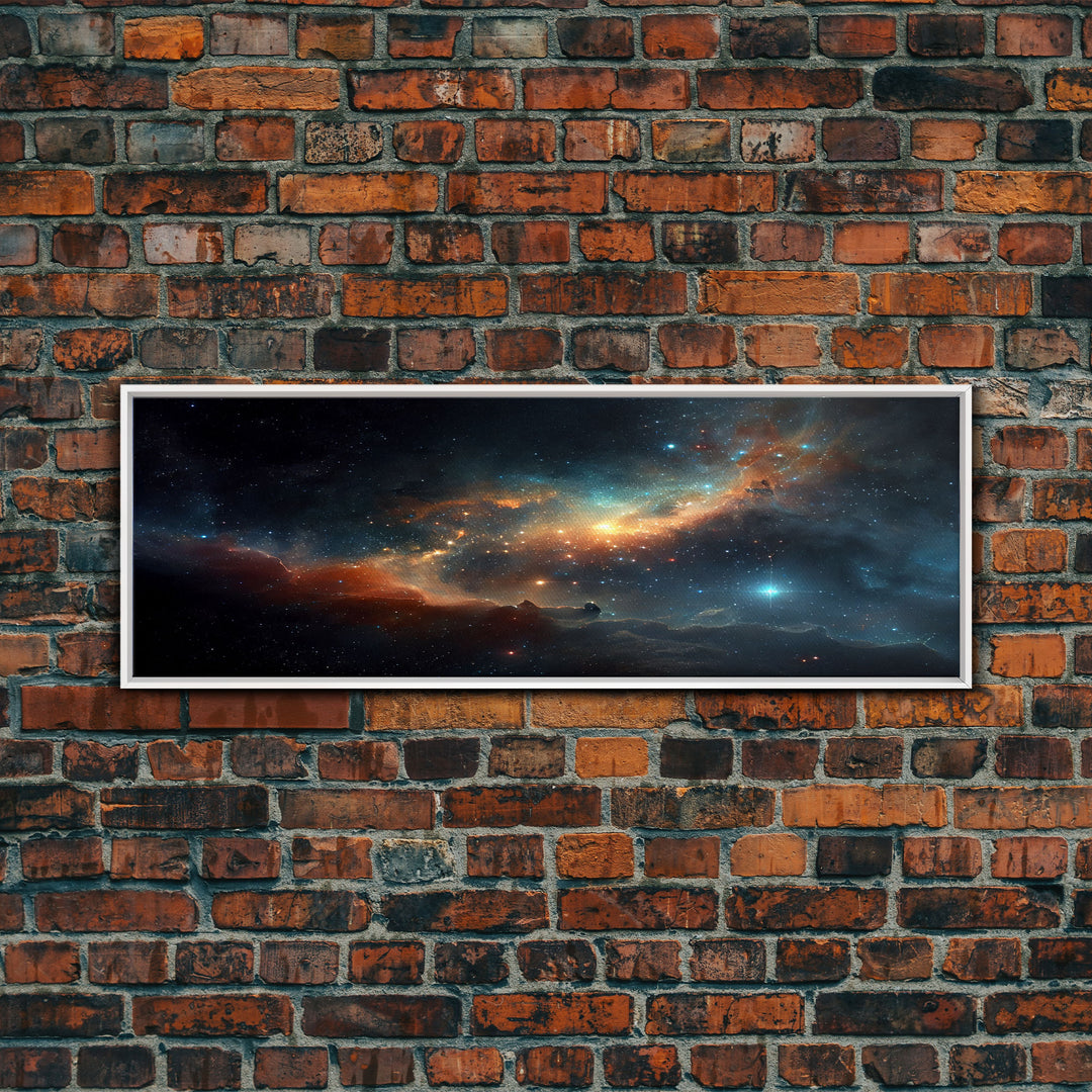 Starry Night Sky Canvas Print, Original Astral Bodies Painting Print, Panoramic / Large Format Wall Art, Framed Art