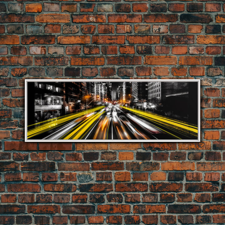 Long Exposure City Street Lights Wall Art, Urban Art Print, Night In The City, Streaks Of Light, Panoramic, Wall Art, Canvas Print