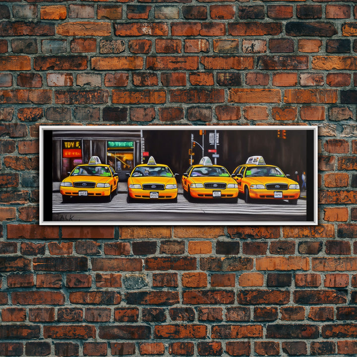 Yellow Taxis Canvas Print, City Art, Yellow Large Urban Art Print, Cars Wall Decor, Framed Canvas Print, Panoramic, Wall Art, Canvas Print