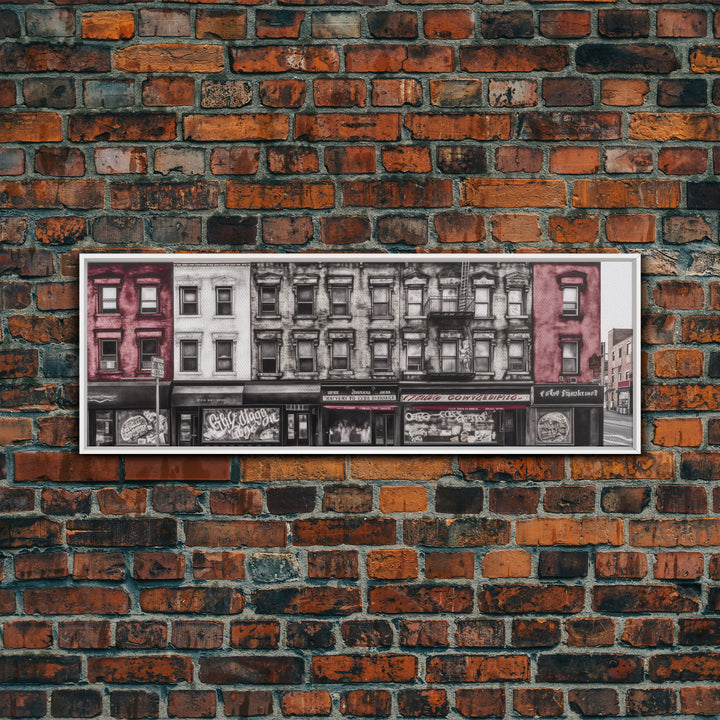 Row Of Buildings Canvas Print, Pencil Sketch City Art, Graffiti Wall Decor, Urban Art Wall Decor, Panoramic, Wall Art, Canvas Print