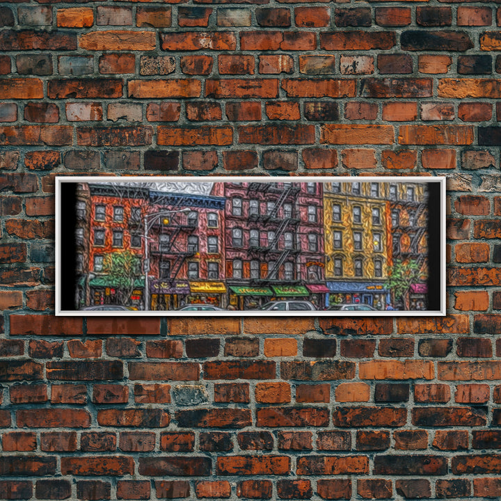 Abstract Row Of Buildings City Canvas Print, Large Urban Art Print, Cityscape Art, Vibrant Art, Panoramic, Wall Art, Canvas Print