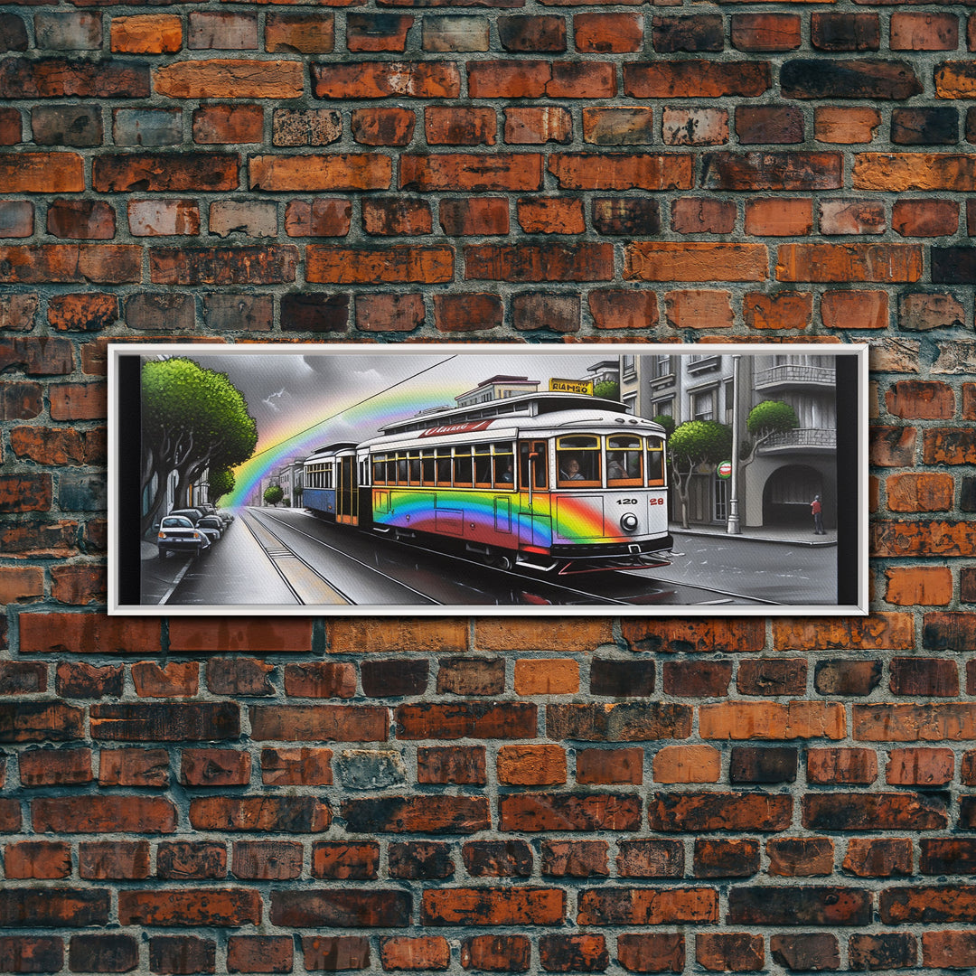 Streetcar Canvas Print, Urban Wall Art, Rainbow Canvas Art, Large Print, Framed Canvas, Wall Decor, Panoramic, Wall Art, Canvas Print