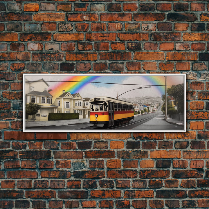 Rainbow Streetcar Canvas Print, Street Wall Decor, Urban Art, Large Canvas Print, Framed Art, Wall Decor, Panoramic, Wall Art, Canvas Print