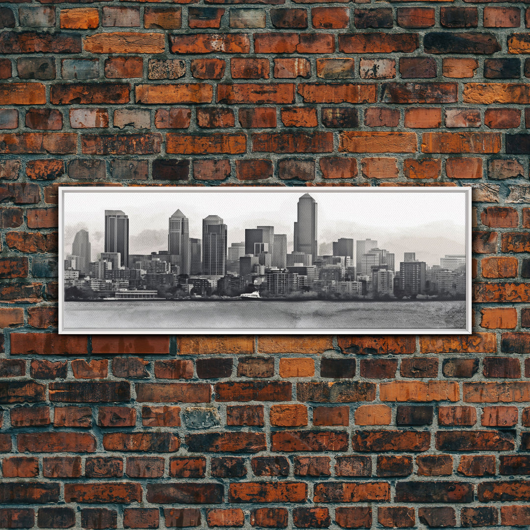 Cityscape Wall Art, City Skyline Wall Art, Black And White Large Art Print, Wall Decor, Framed Canvas, Panoramic, Wall Art, Canvas Print