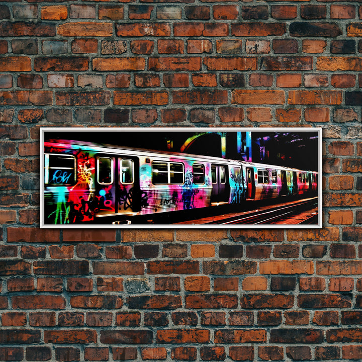 Urban Canvas Art, Graffiti On Abandoned Subway Train, Urban Art, Wall Decor, Large Framed Canvas Print, Panoramic, Wall Art, Canvas Print