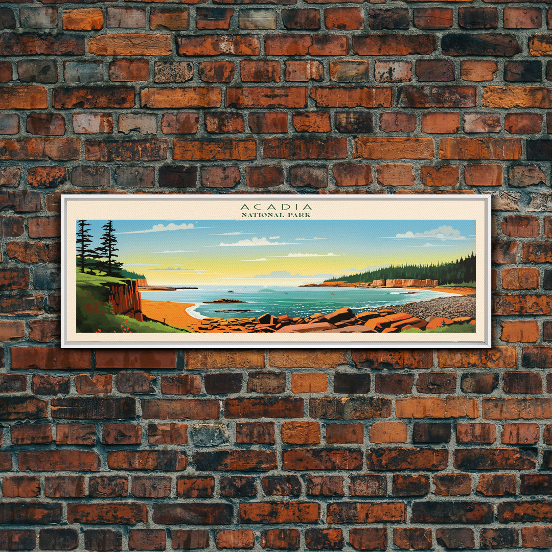 Acadia National Park, Panoramic Maine Travel Art, National Park Print, Minimalist Travel Art, Midcentury Modern Style Landscape