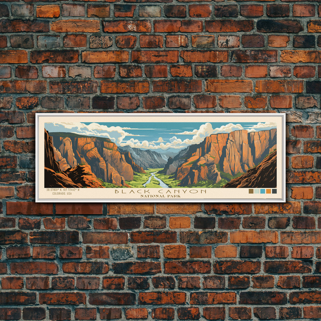 Black Canyon Of The Gunnison National Park, Panoramic Colorado Travel Art, National Park Print, Minimalist Travel Art, Midcentury Modern